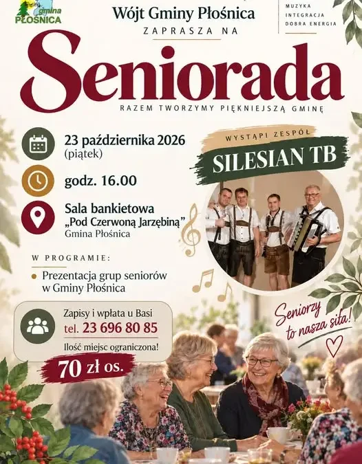 Seniorada 2026 w Gminie Płośnica – muzyczne święto seniorów już 23 października