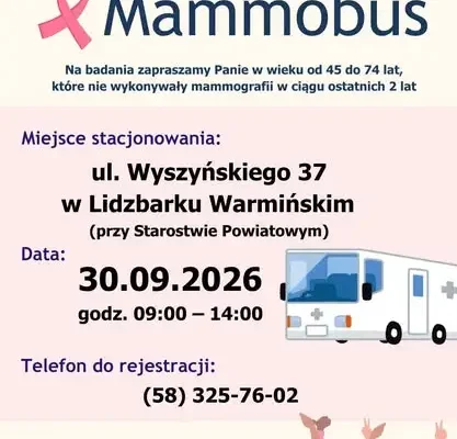 Mammobus w Lidzbarku Warmińskim – bezpłatne badania mammograficzne już 30 września