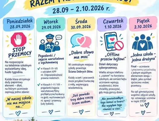 Szkoła Podstawowa nr 4 w Działdowie organizuje Tydzień Przeciwdziałania Przemocy Rówieśniczej