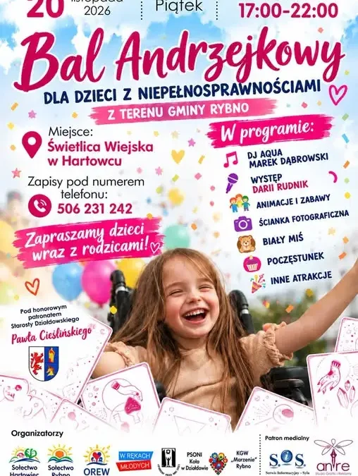 Bal andrzejkowy dla dzieci z niepełnosprawnościami w gminie Rybno – zapisy trwają