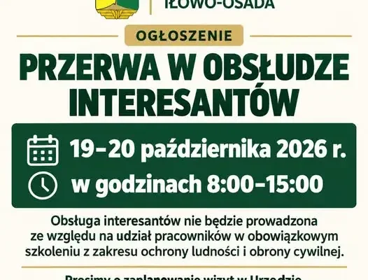 Urząd Gminy Iłowo-Osada zamknięty dla interesantów 19–20 października