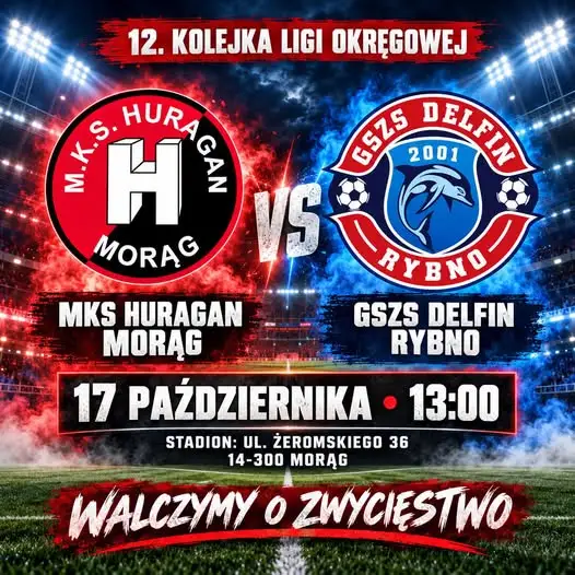 Delfin Rybno zagra na wyjeździe z Huraganem Morąg w 12. kolejce ligi okręgowej