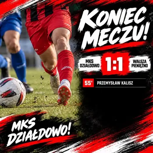 MKS Działdowo remisuje z Wałszą Pieniężno 1:1. Seria zwycięstw przerwana, ale passa bez porażki trwa