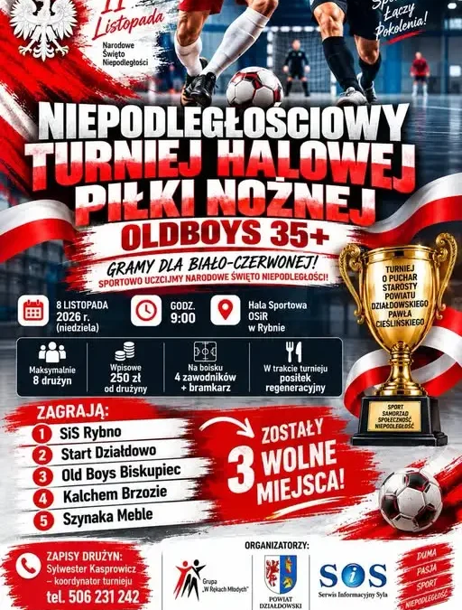 Niepodległościowy Turniej Oldboys 35+ w Rybnie – zostały 3 wolne miejsca