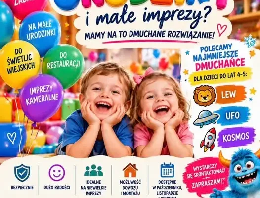 Dmuchane atrakcje na urodziny dziecka – oferta wynajmu w Rybnie